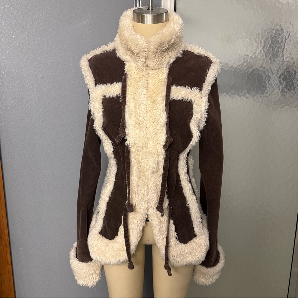 Twill Twenty Two 22 Brown Jacket Cream Fur Sherpa Shearling Penny Lane Y2K M - Picture 4 of 7